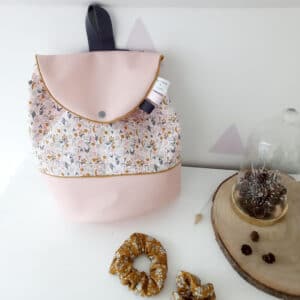Sac à Dos Simili Rose, Fleuri Rose Et Curry (1)