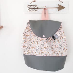 Sacs à Dos Modèle Simili Gris Et Fleuri Rose Et Curry