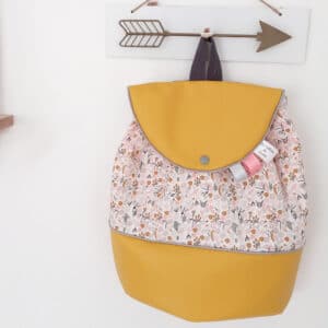 Sacs à Dos Modèle Simili Jaune Et Fleur Rose Et Curry