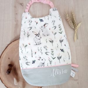 Serviette élastiquée Lapins Et Feuillages Et Gris Clair