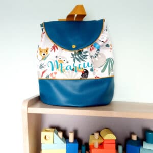 Sac à Dos Modèle Simili Bleu Et Papaya 1