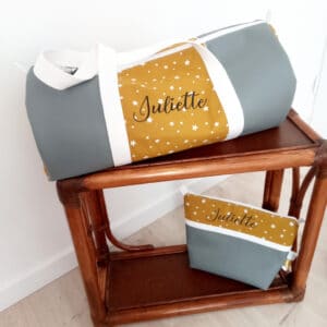 Trousse Toilette étoilé Moutarde Simili Gris