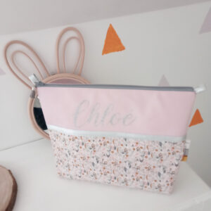 Trousse De Toilette Fleuri Rose Et Curry Simili Rose (2)