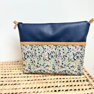 trousse de toilette, simili marine et olivier