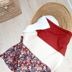 couverture, liberty wiltshire rouge, uni bleu et rose pâle (copie)