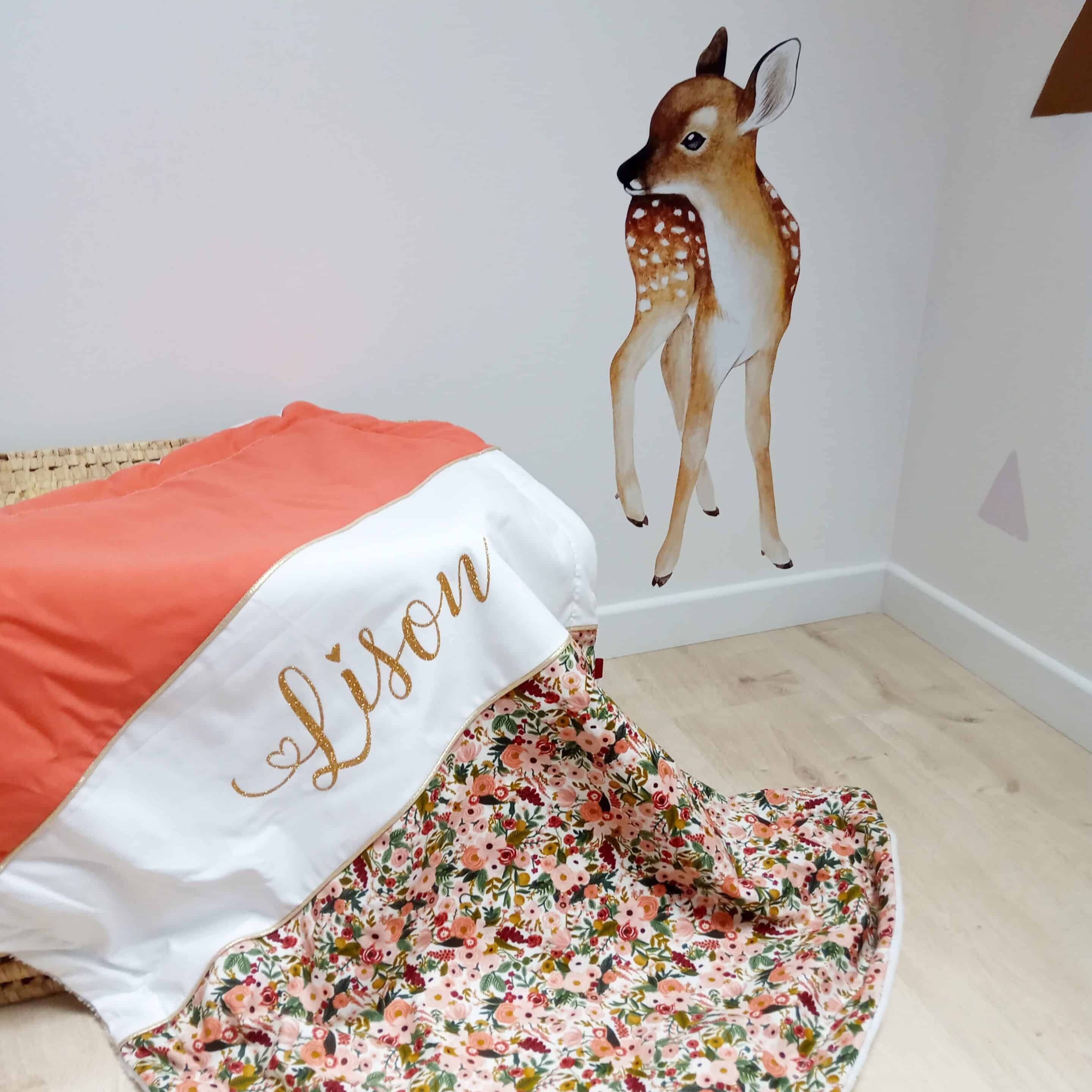 couverture, lapins feuillage et uni rose pâle (copie)