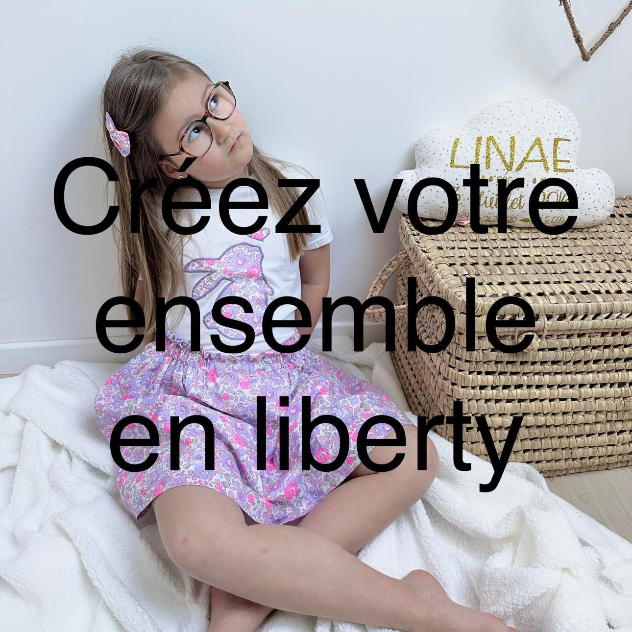 créez votre ensemble jupette/tee shirt lapin en liberty