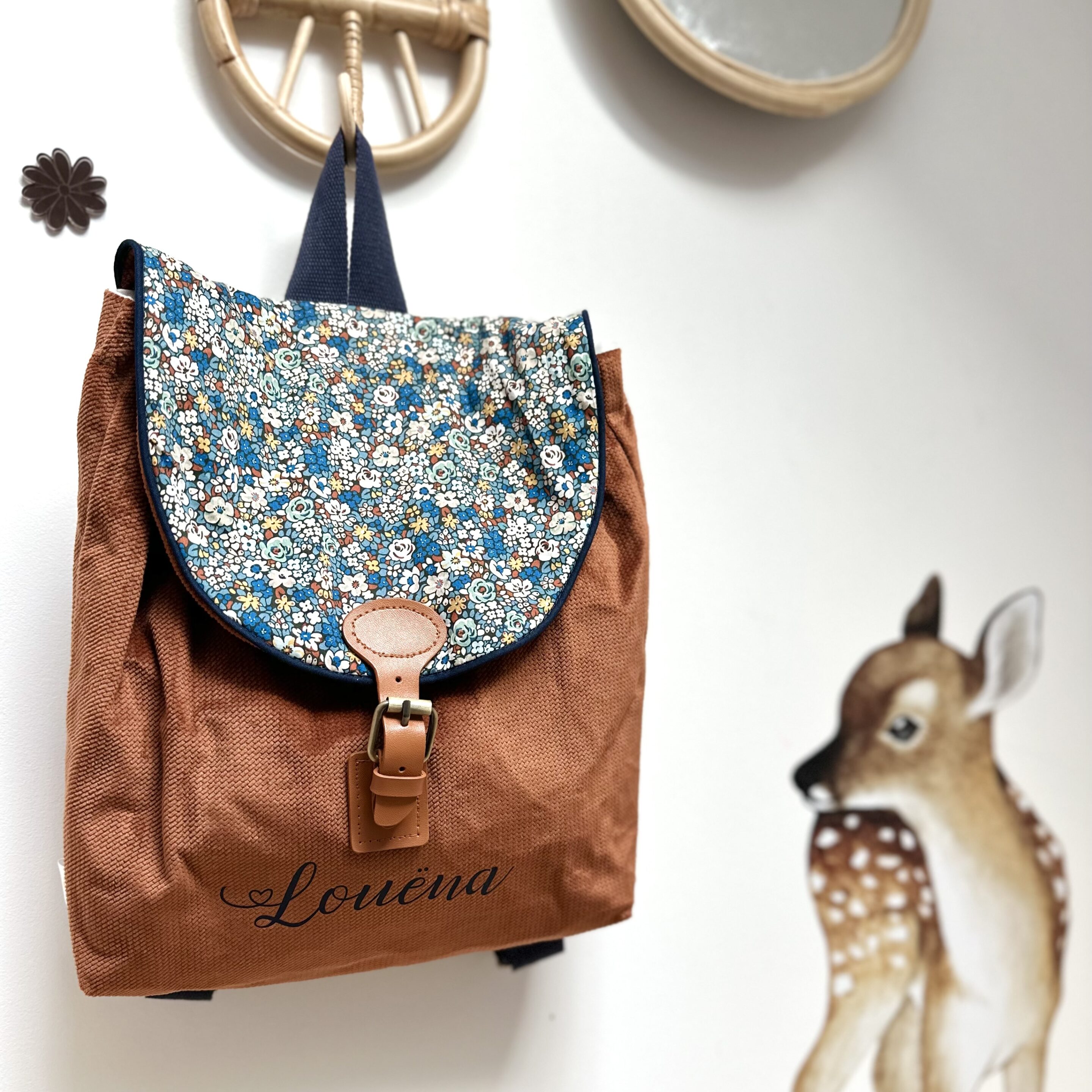 sac à dos, velours ras camel et liberty