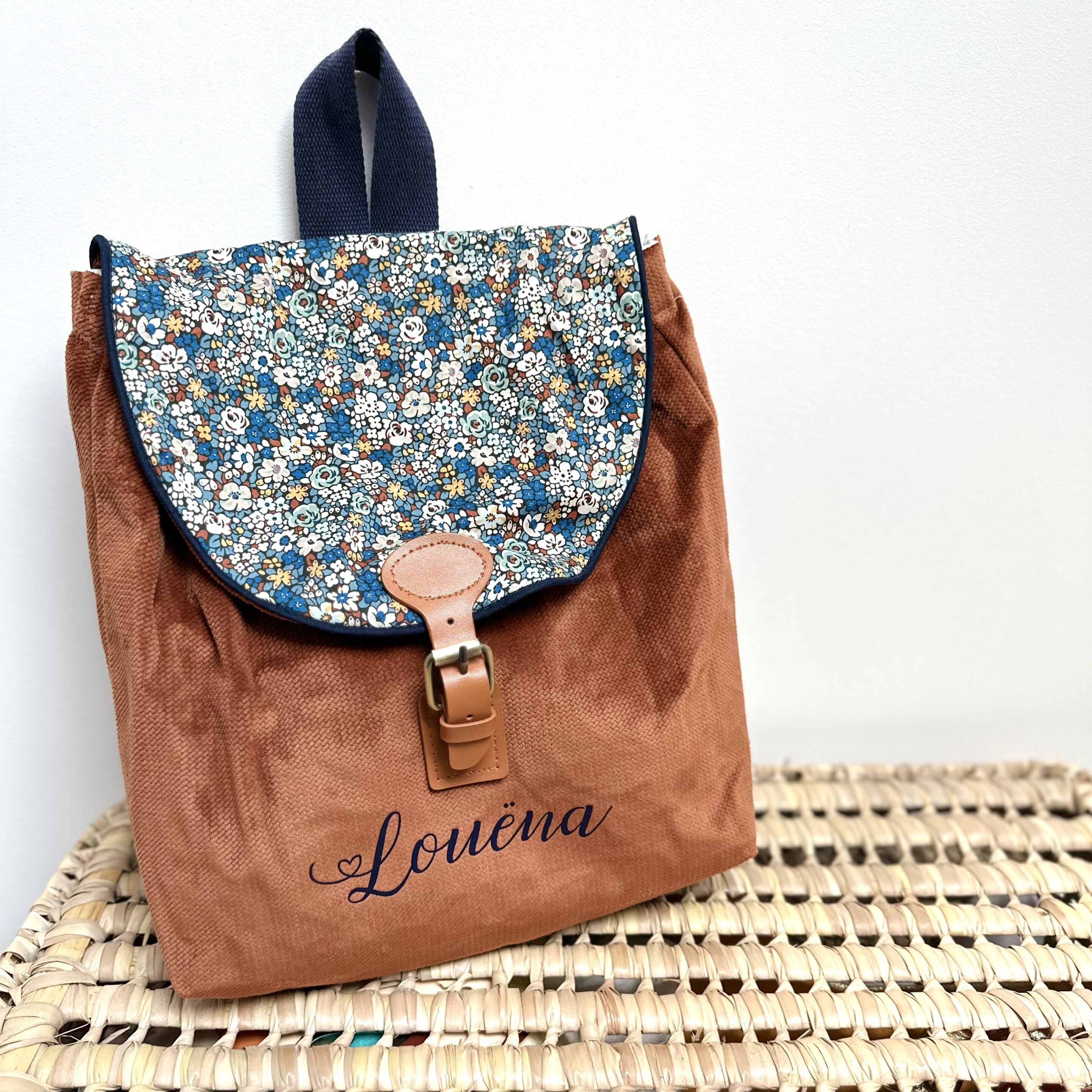 sac à dos, velours ras camel et liberty