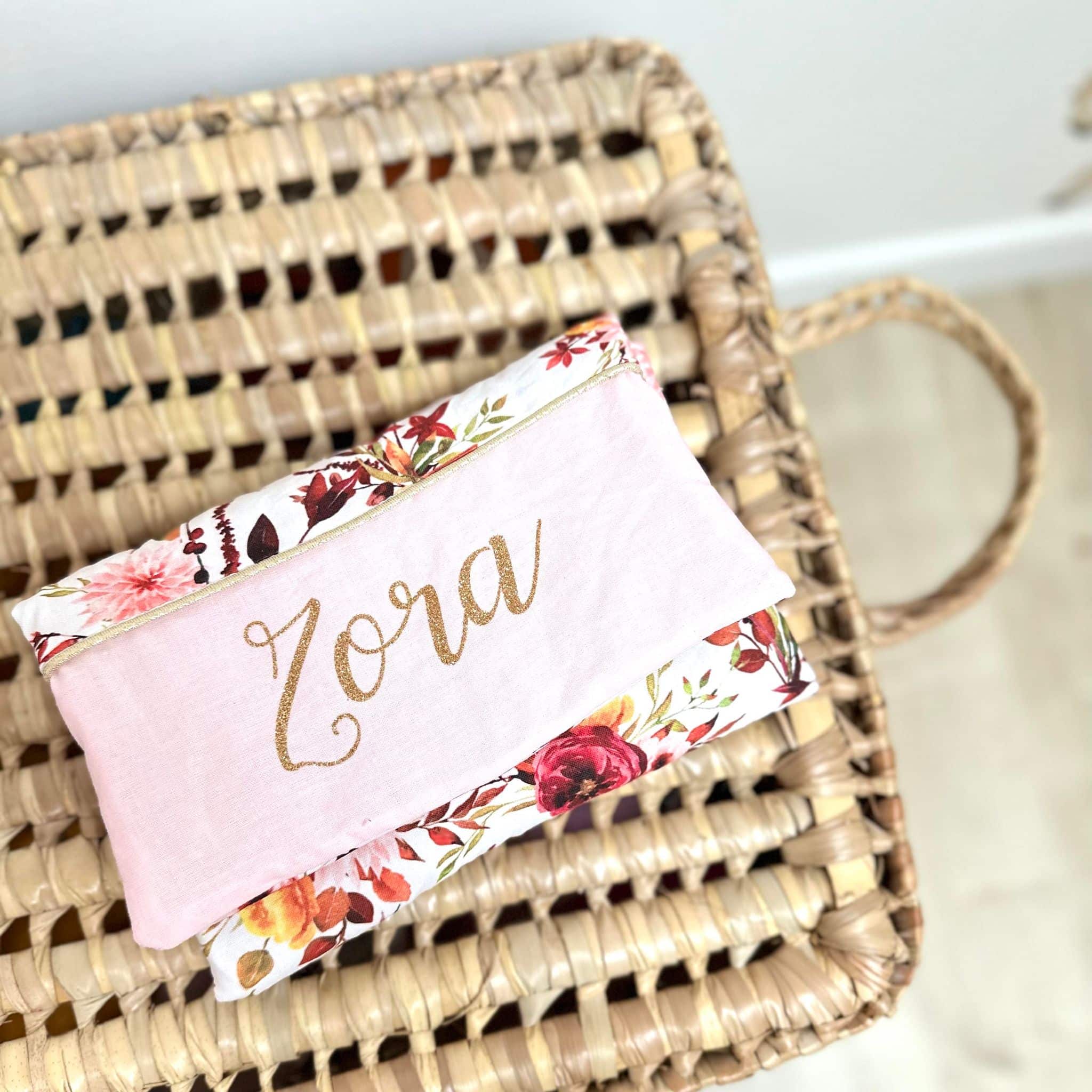 pochette à barrettes, fleurs d'automne et rose pâle (copie)