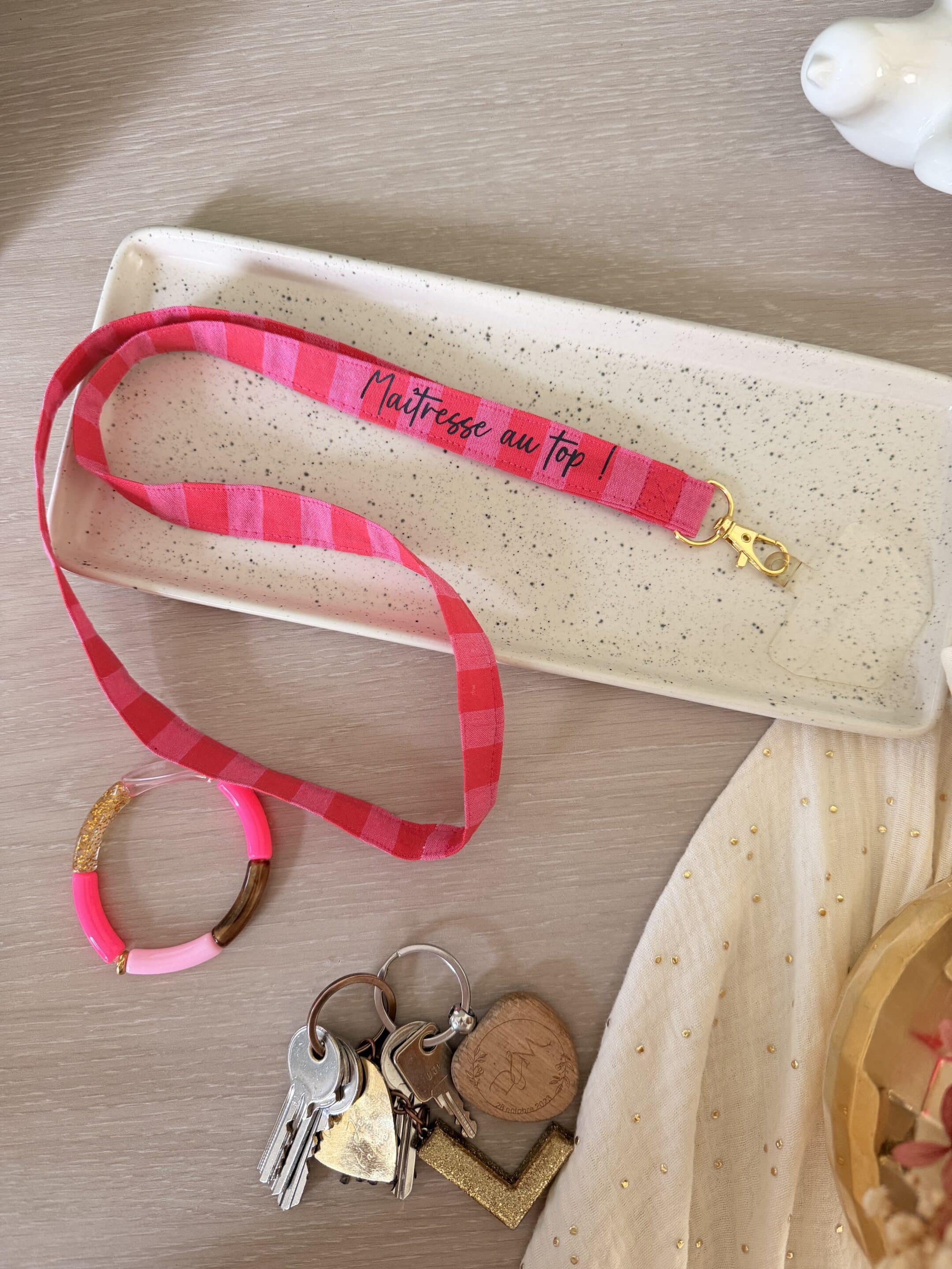 porte clés, liberty et satin moutarde (copie)