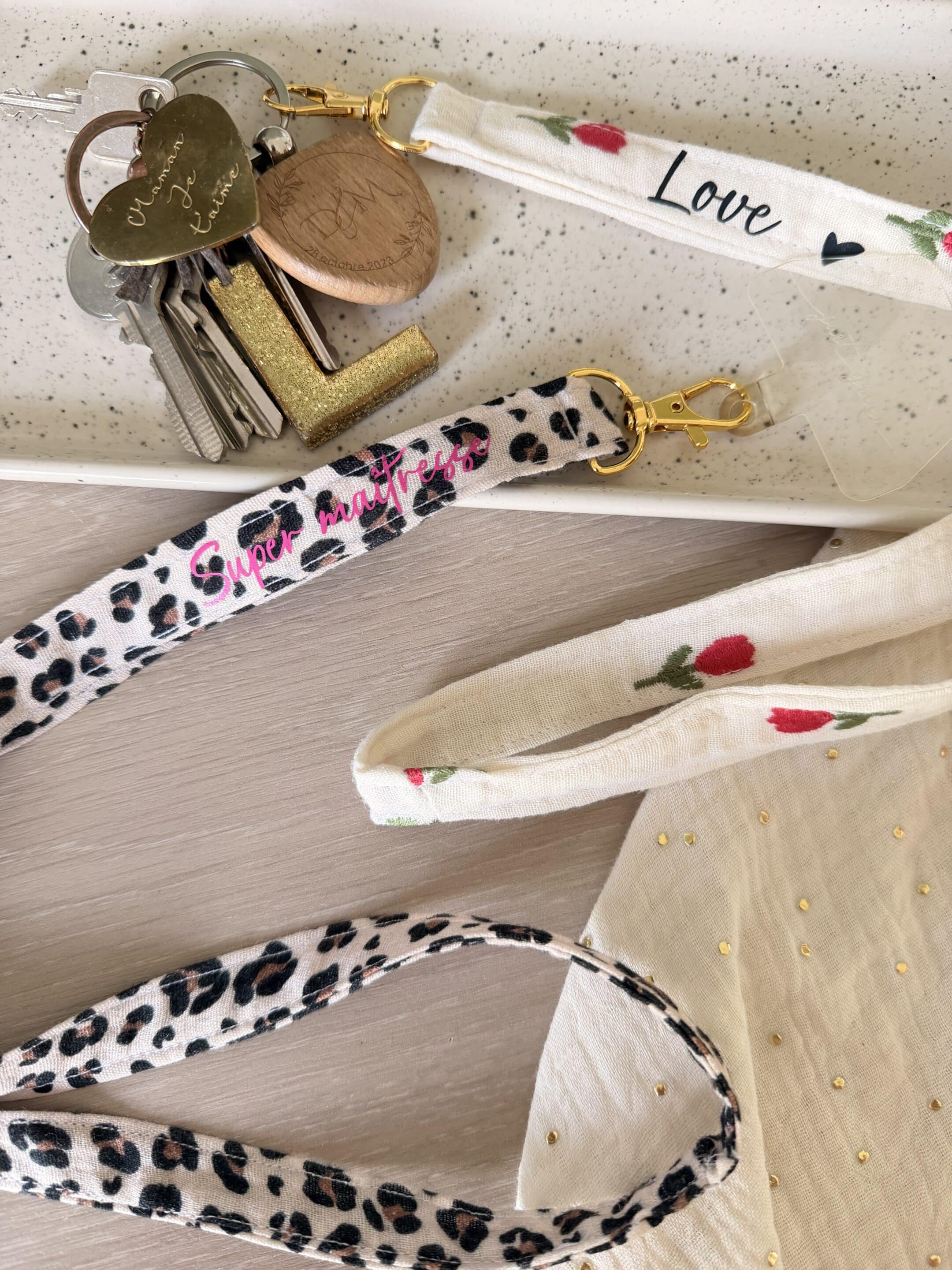 porte clés, liberty et satin moutarde (copie)