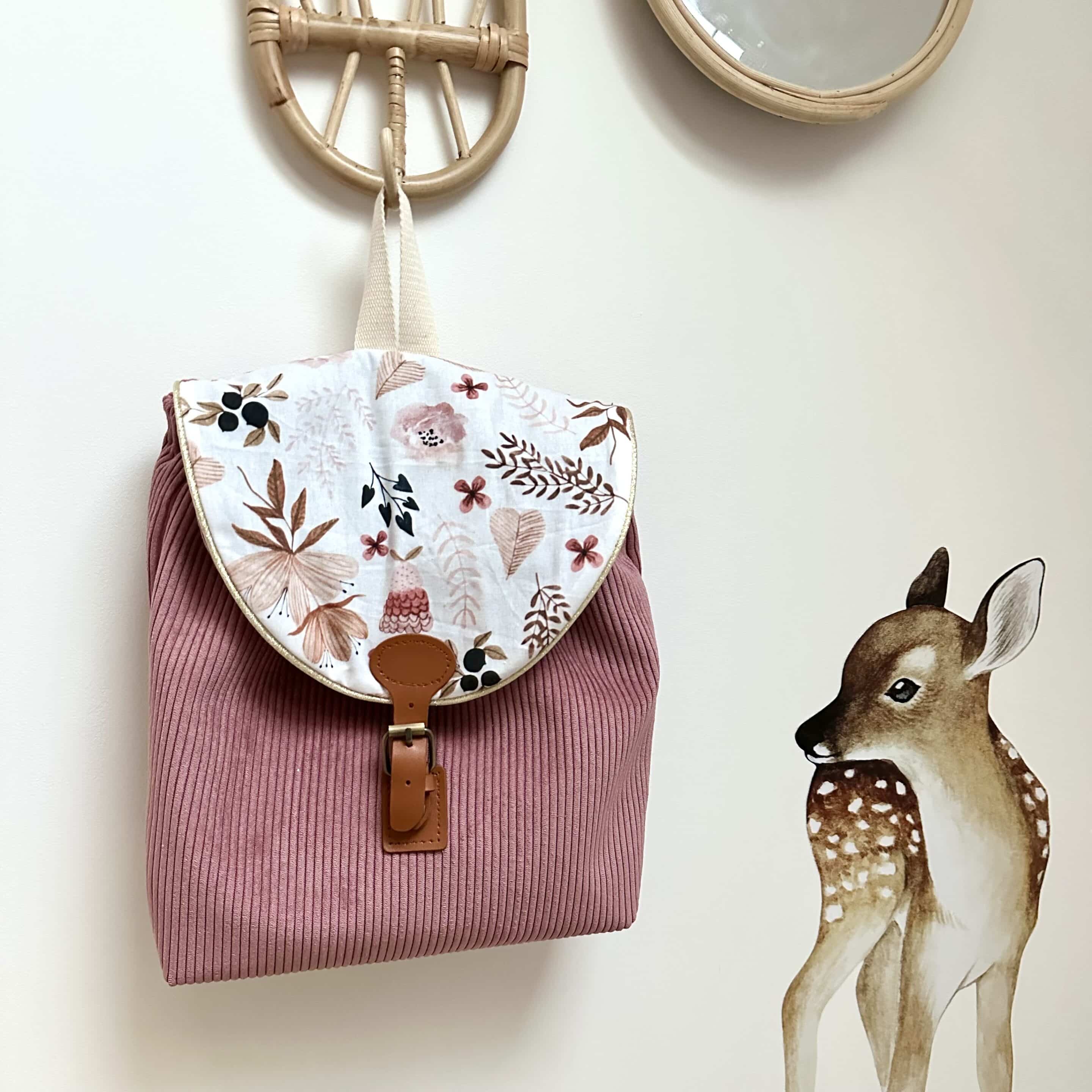 sac à dos, velours côtelé rose et coton fleurs d'automne (copie)