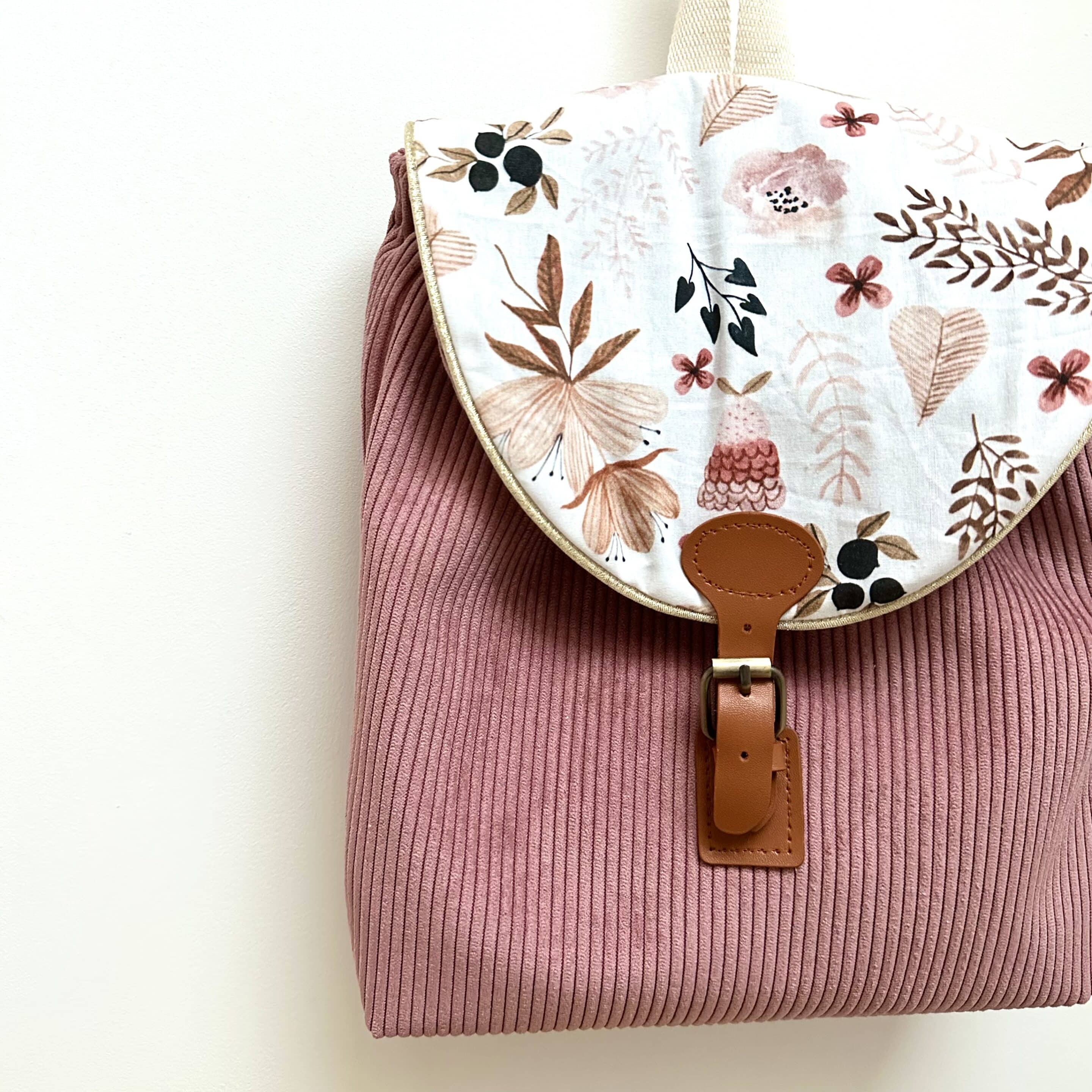 sac à dos, velours côtelé rose et coton fleurs d'automne (copie)
