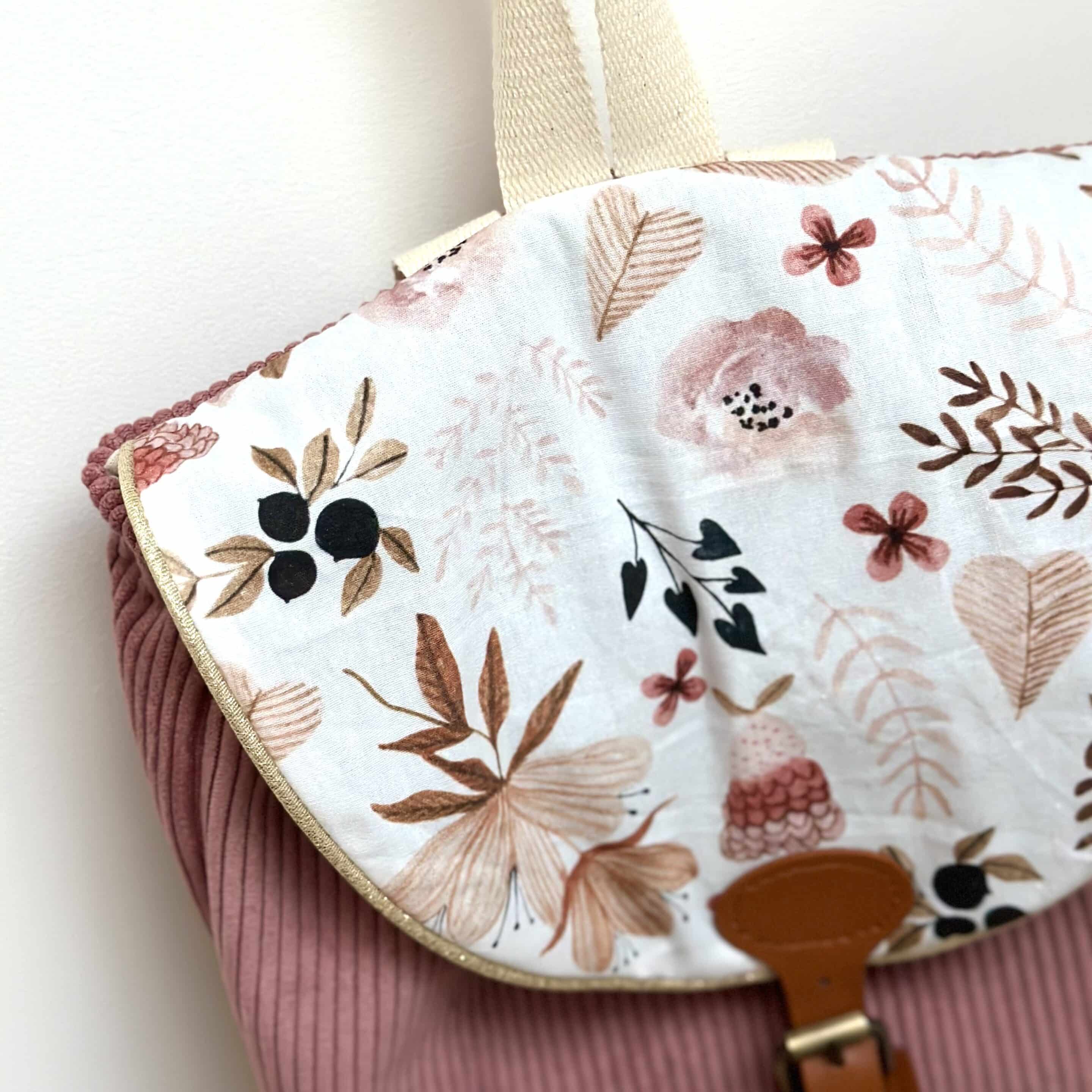 sac à dos, velours côtelé rose et coton fleurs d'automne (copie)